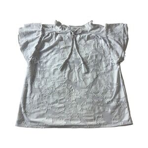 Cupio Versona Womens Bright White Floral Textured Ruffle Sleeve Tie Neck Top New